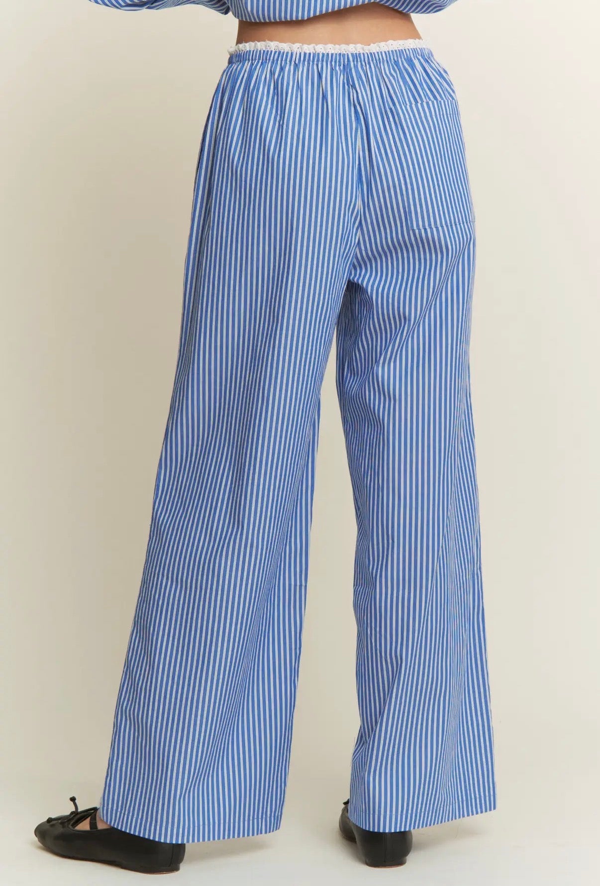 Stripe Wide Leg Lace Trim Pants