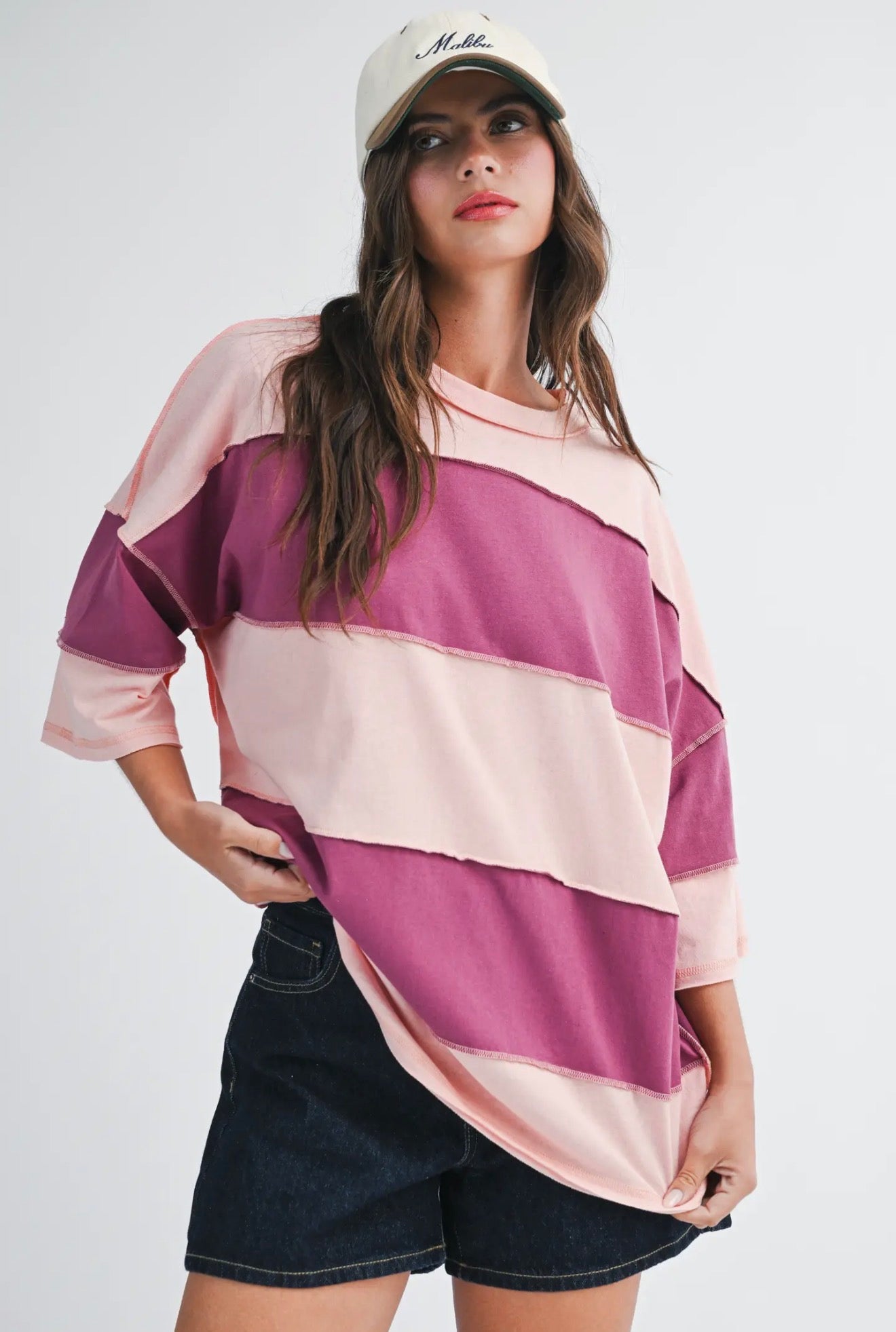 Raspberry Peach Color Block Tee Shirt