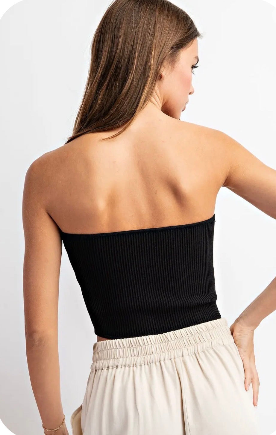 Black Ribbed Bandeau Top