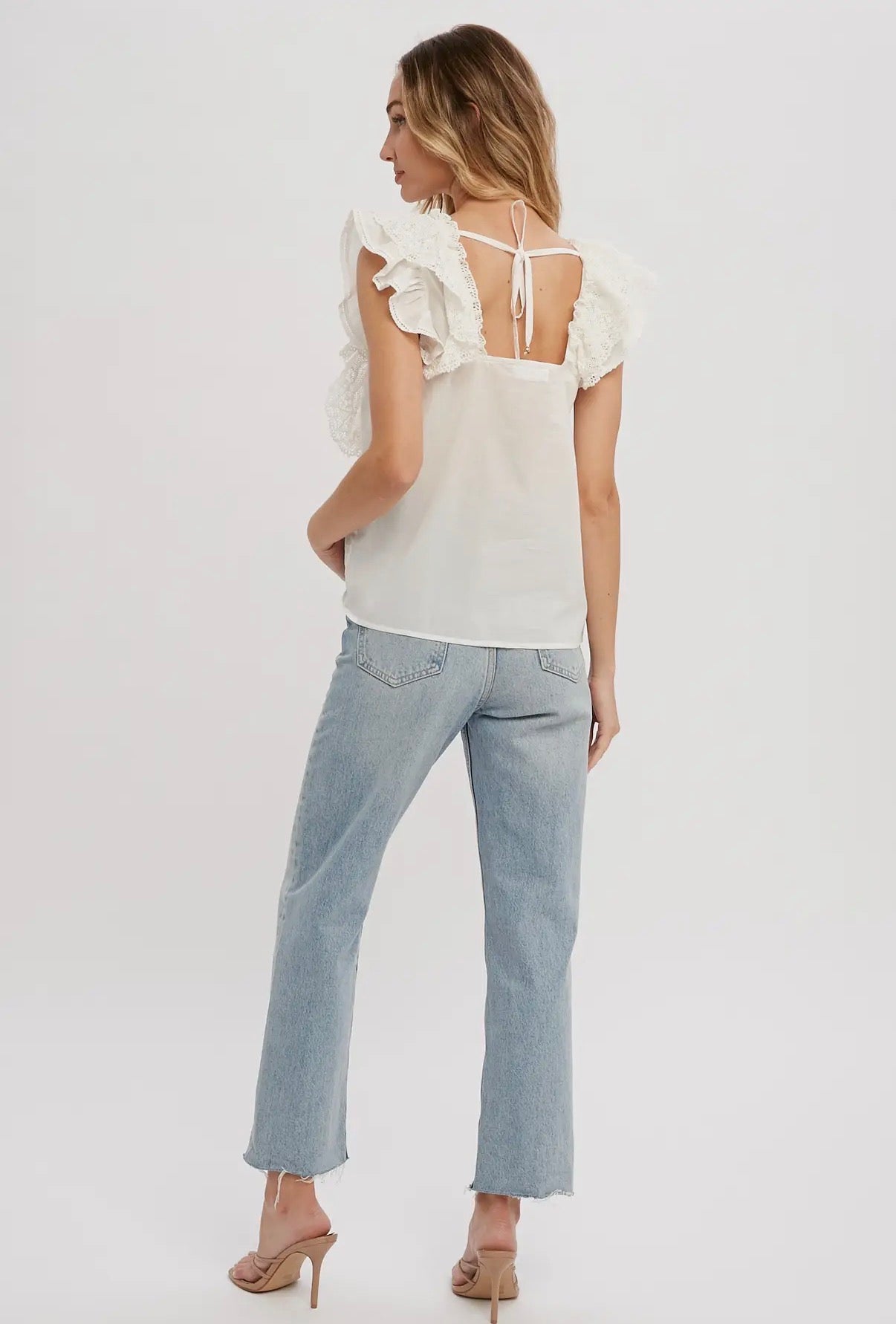 Square Neck Lace Ruffle Top