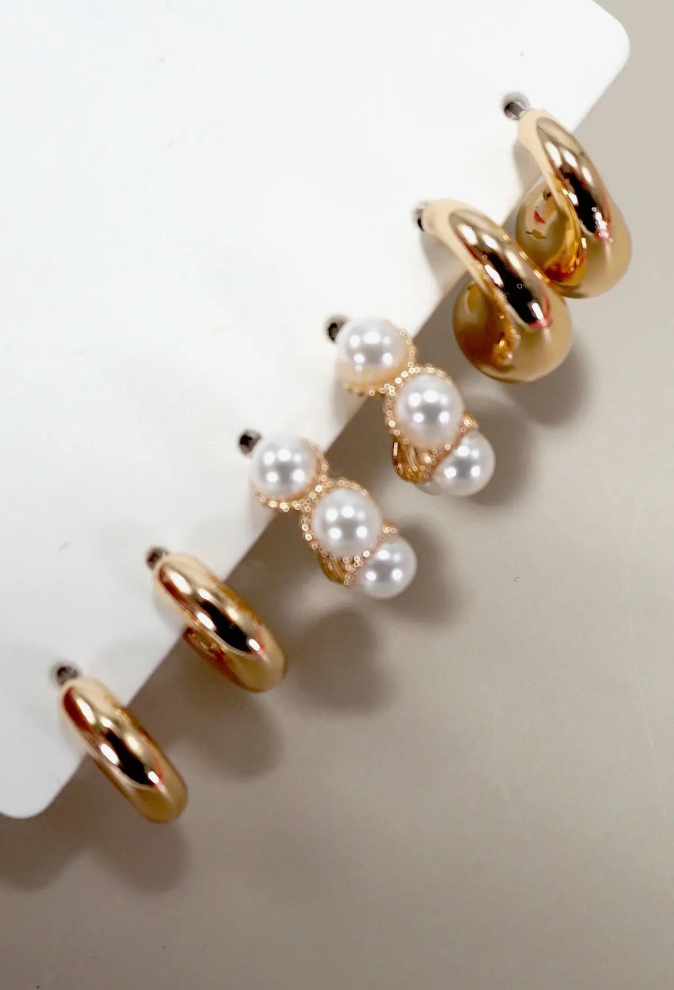 Trio Earrings Gold Pearl Huggie