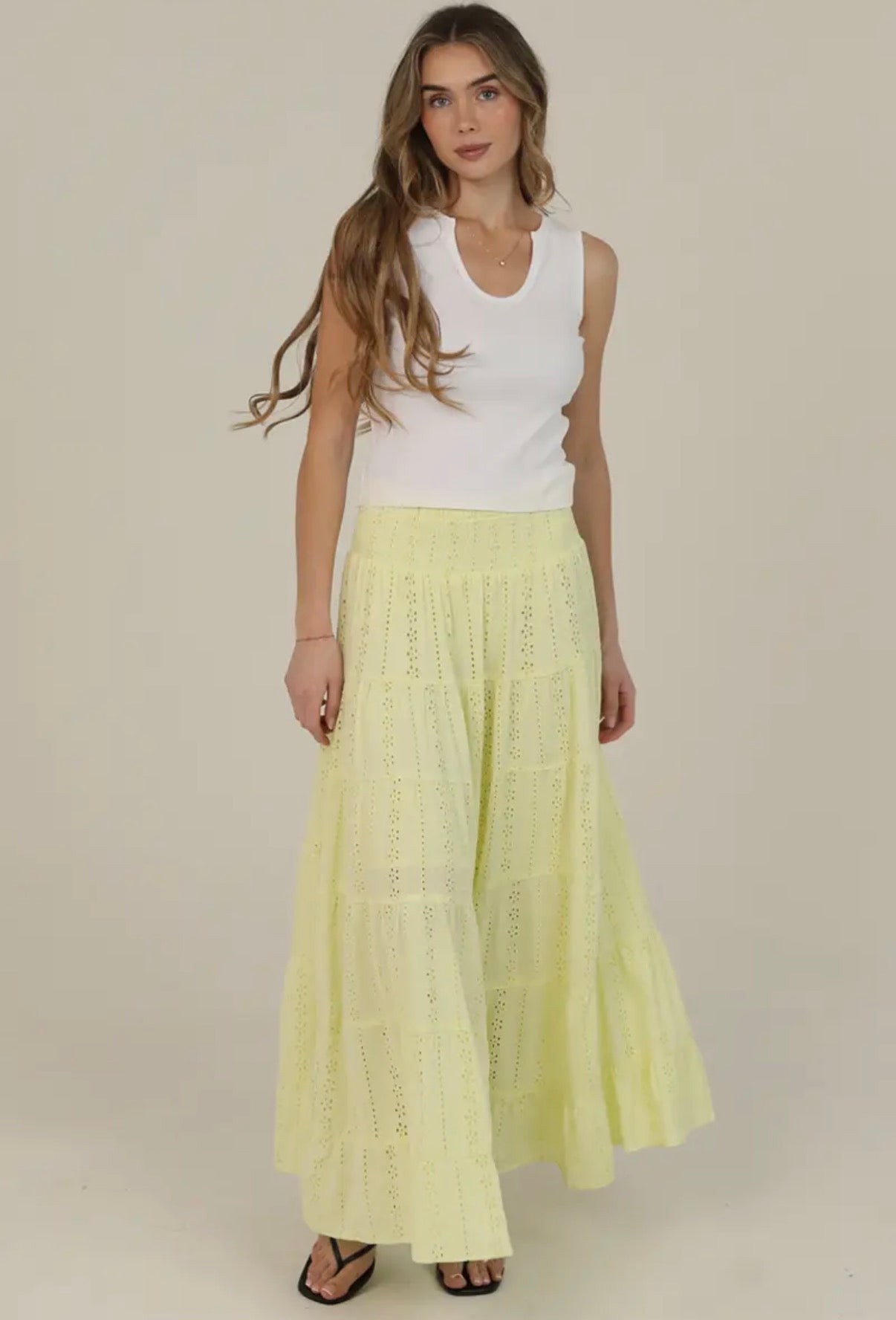 Yellow Eyelet Embroidered Maxi Skirt