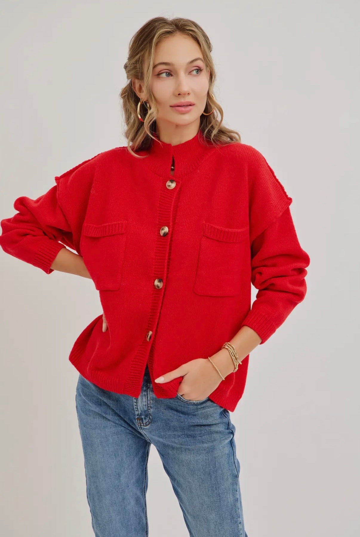 Red Sweater Knit Cardigan