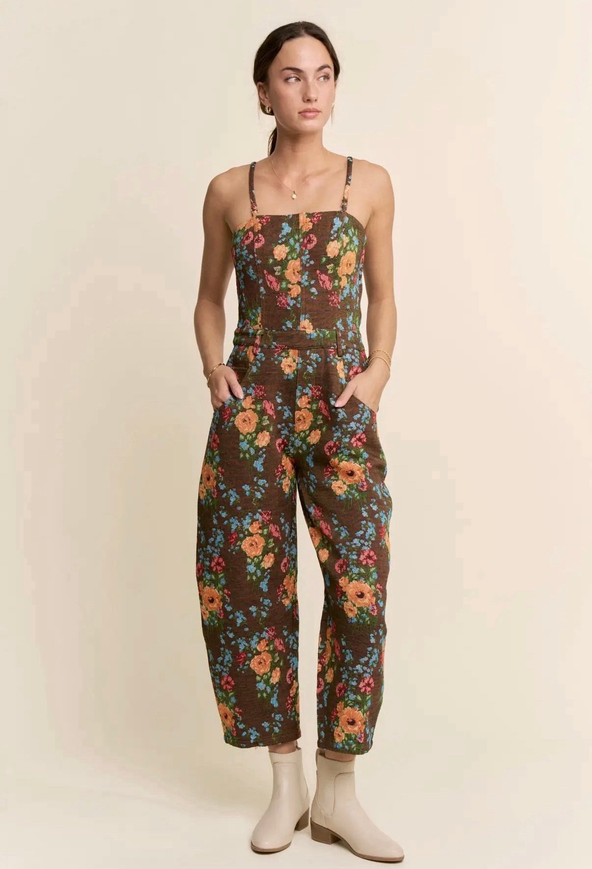 Floral Square Neckline Jumpsuit