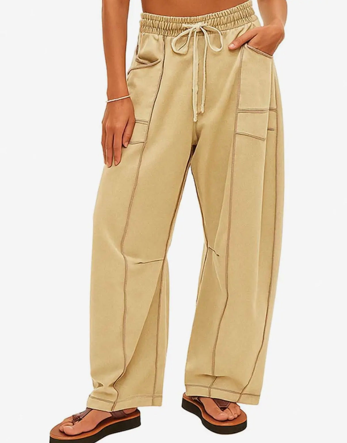 Contrast Barrel Pants