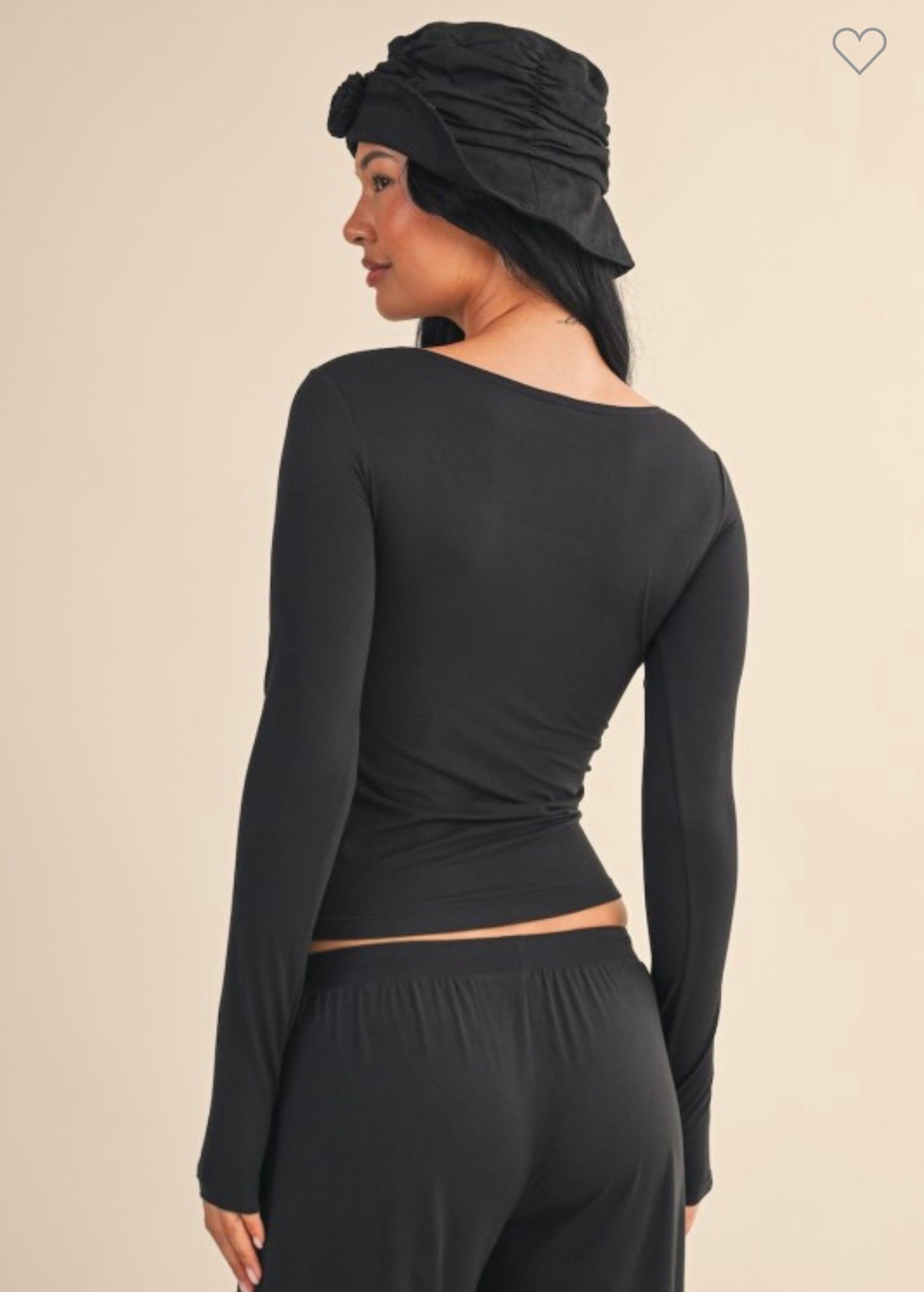 Black Square Neck Long Sleeve Top