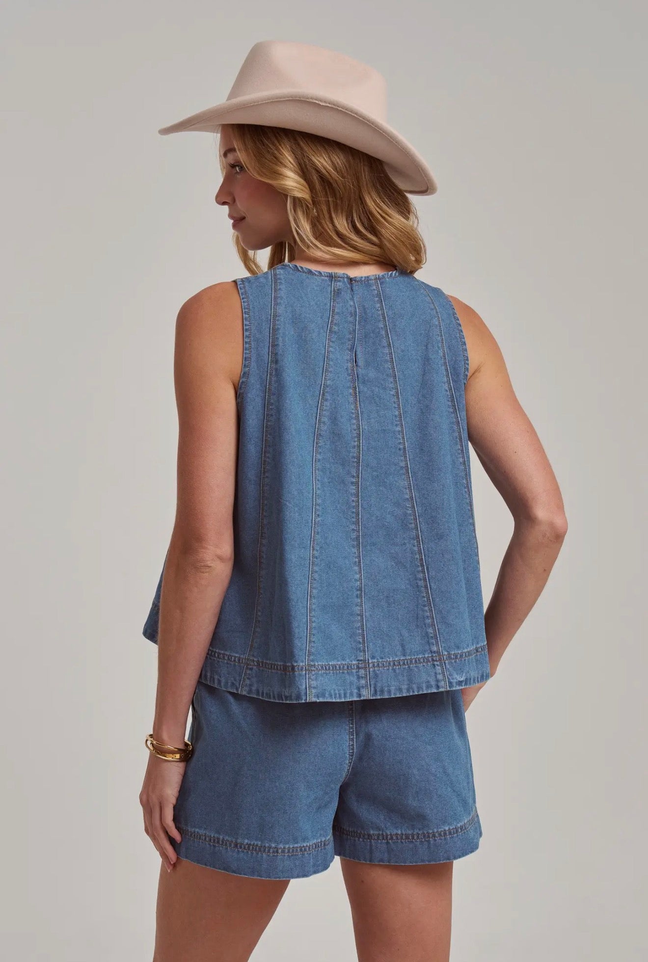 Denim Tank And Shorts Matching Set