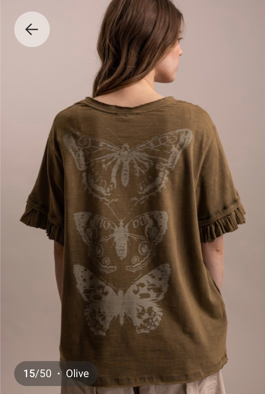 Butterfly Ruffle Sleeve T Shirt