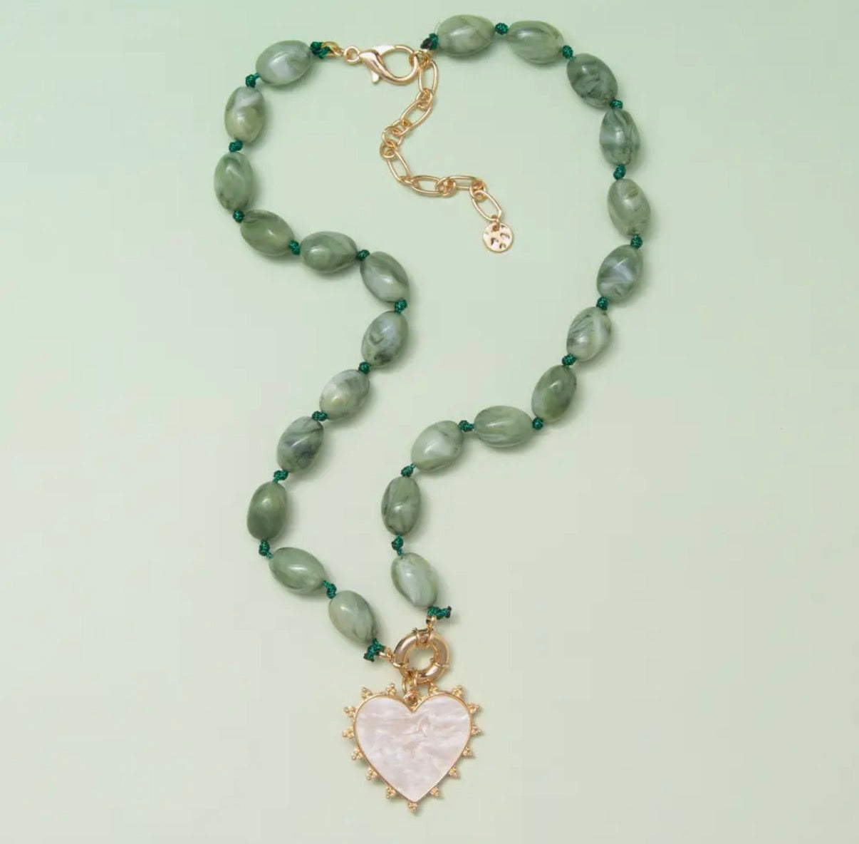 Green Heart Pearl Bead Necklace