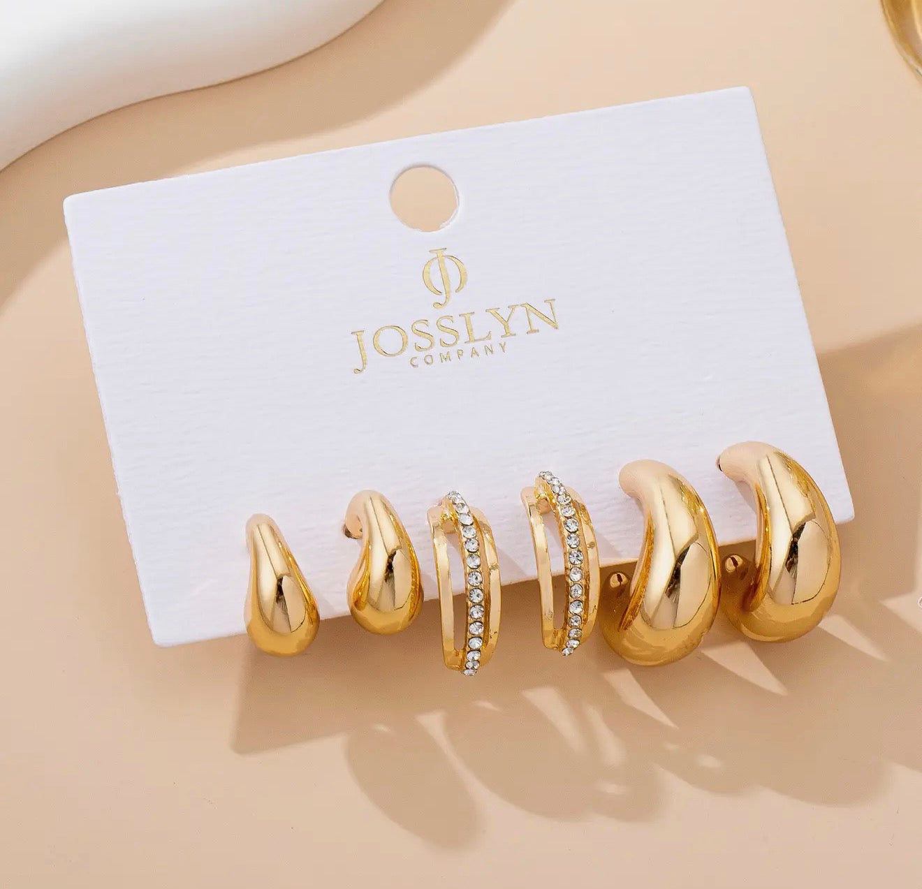 Trio Earrings Chunky Hoop Rhinestone