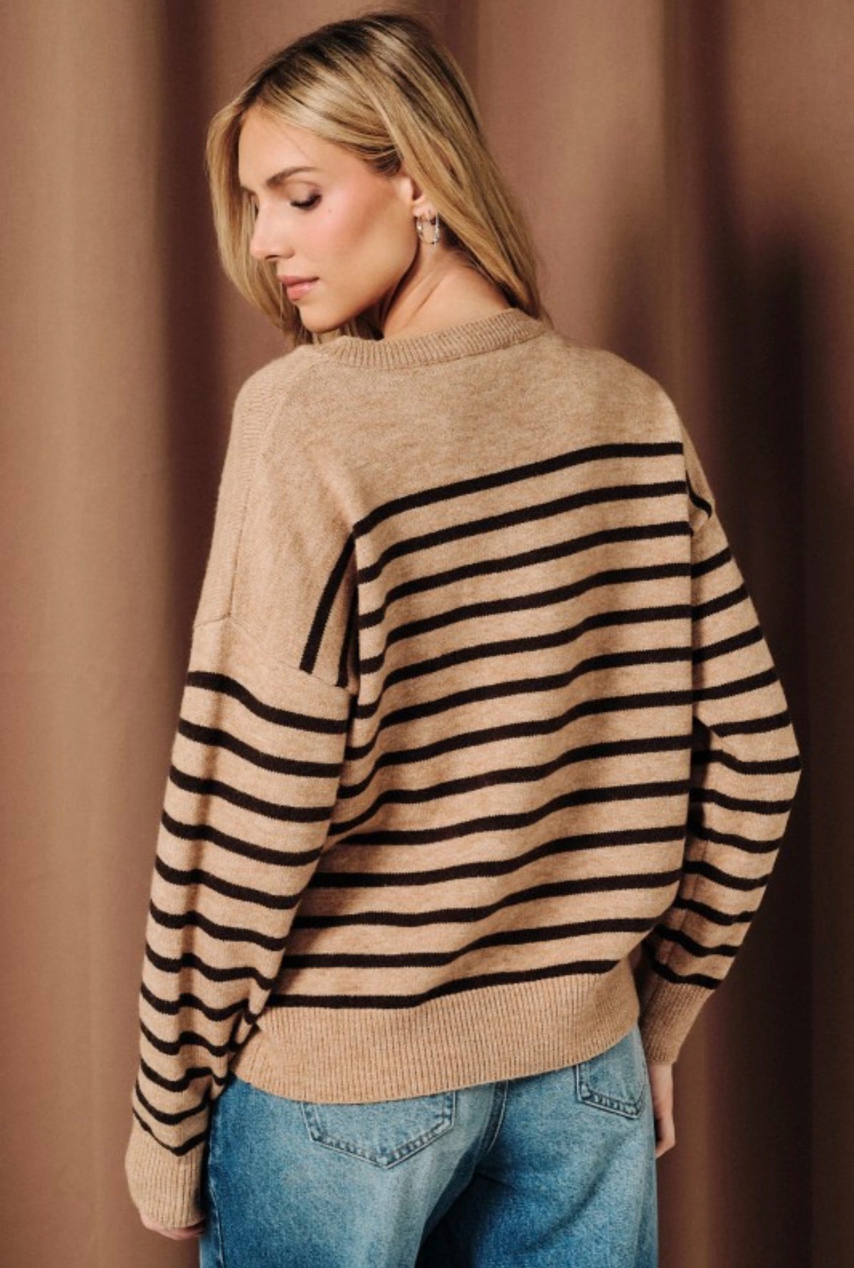 Henley Striped Mocha Sweater