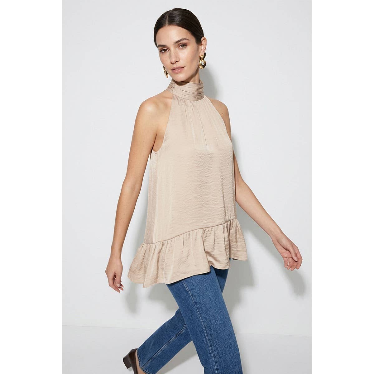 Mock Neck Hi-low Ruffle Hem Top