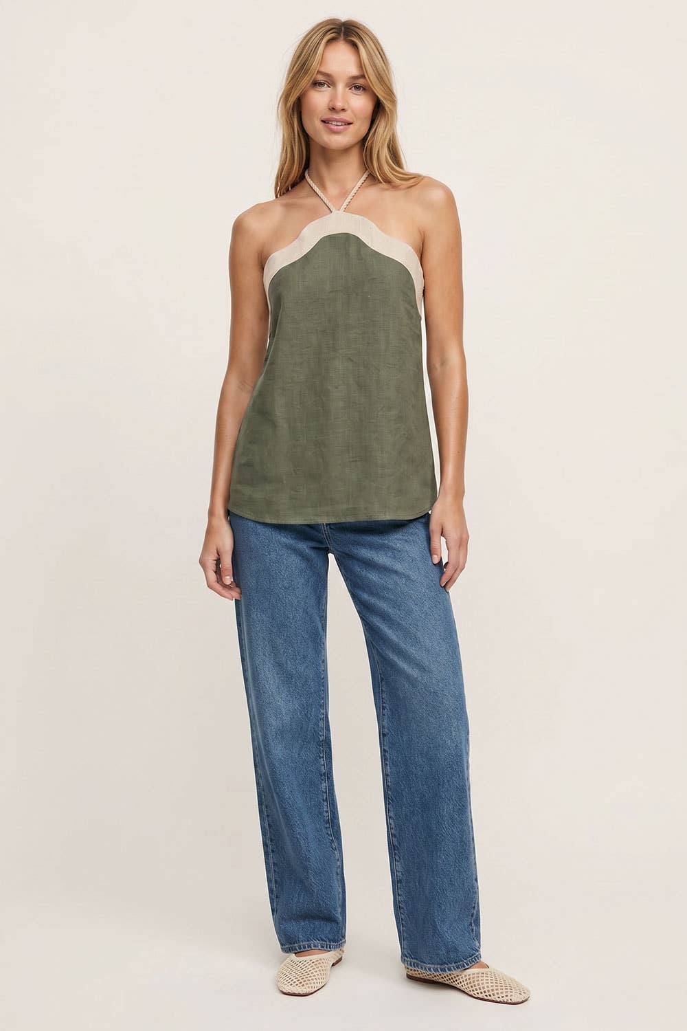 Wavy Linen Halter Top