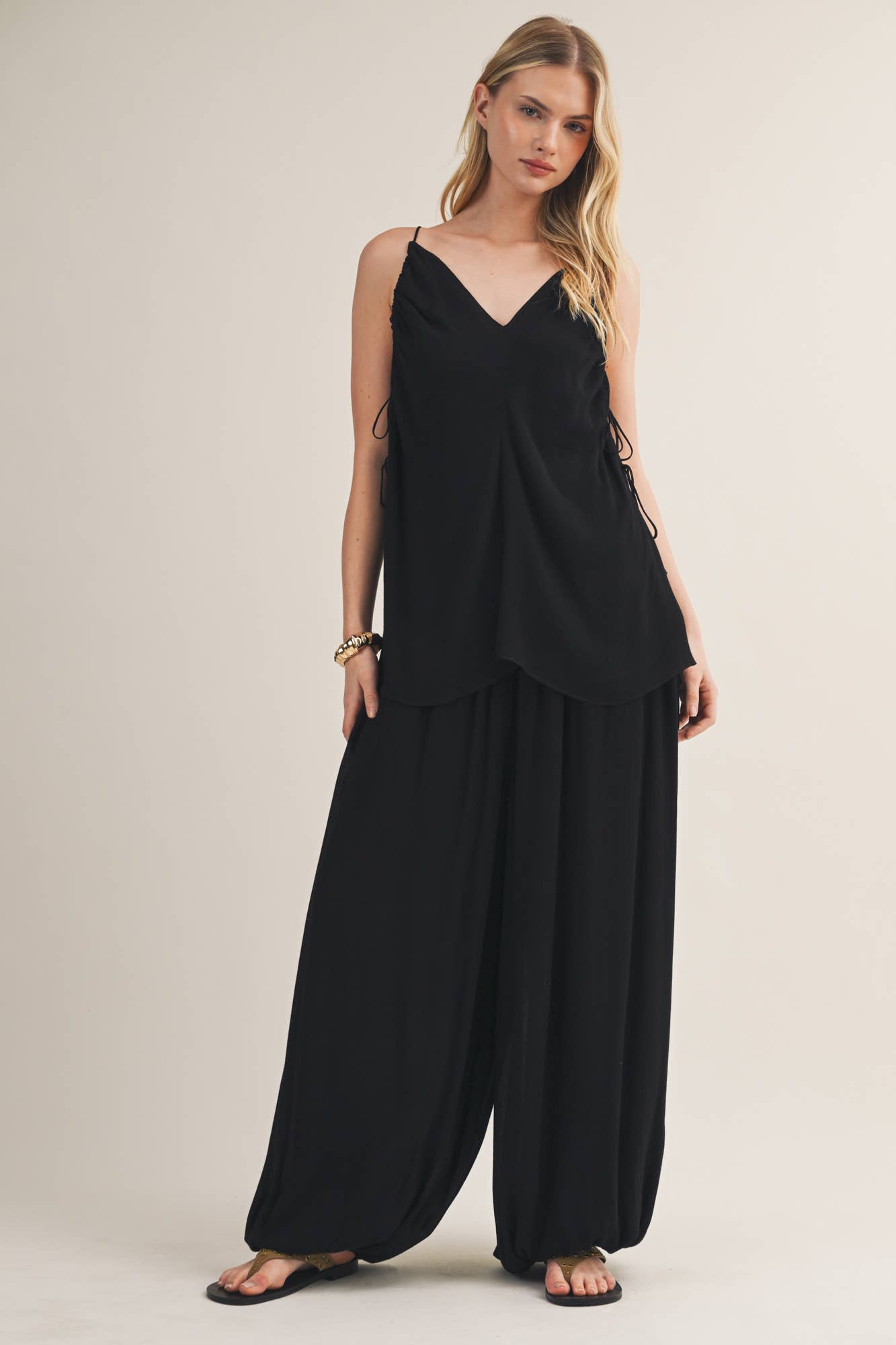 Draped V-Neck Adjustable Side-Tie Cami