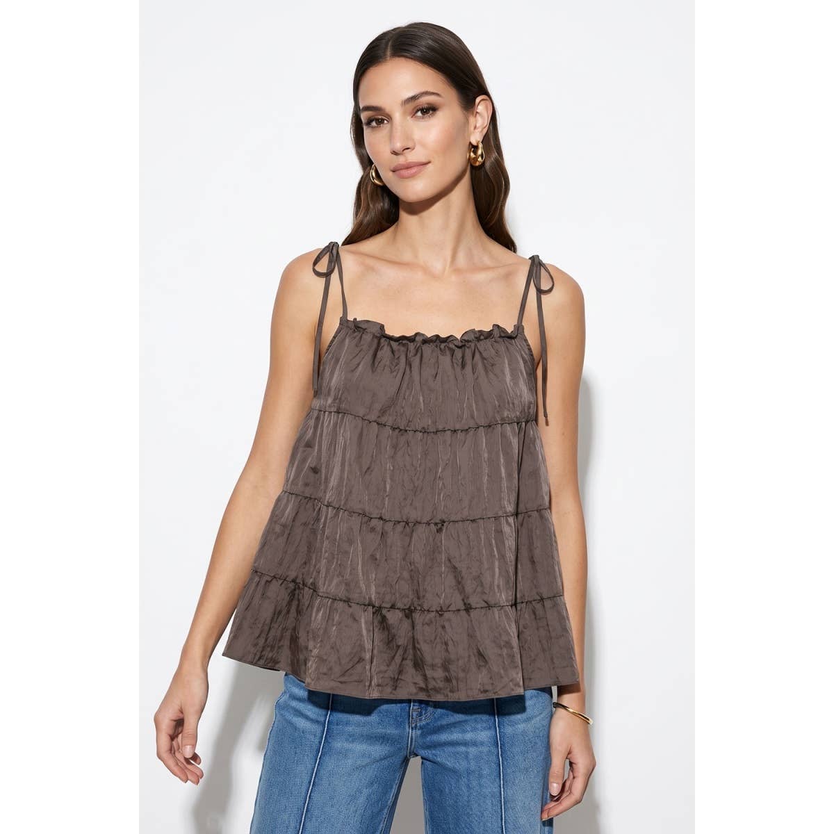 Textured Ruffle Edge Tiered Tank