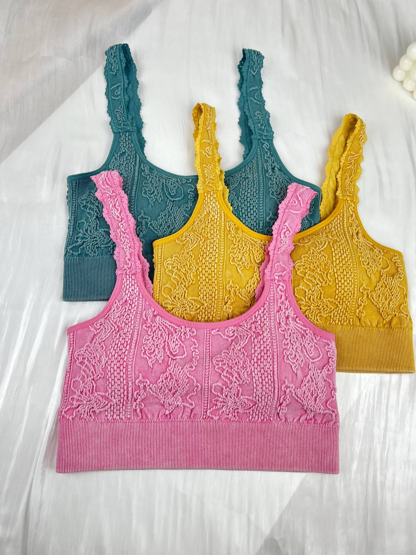 Seamless Washed Jacquard Lace Bralette with Decorative Strap