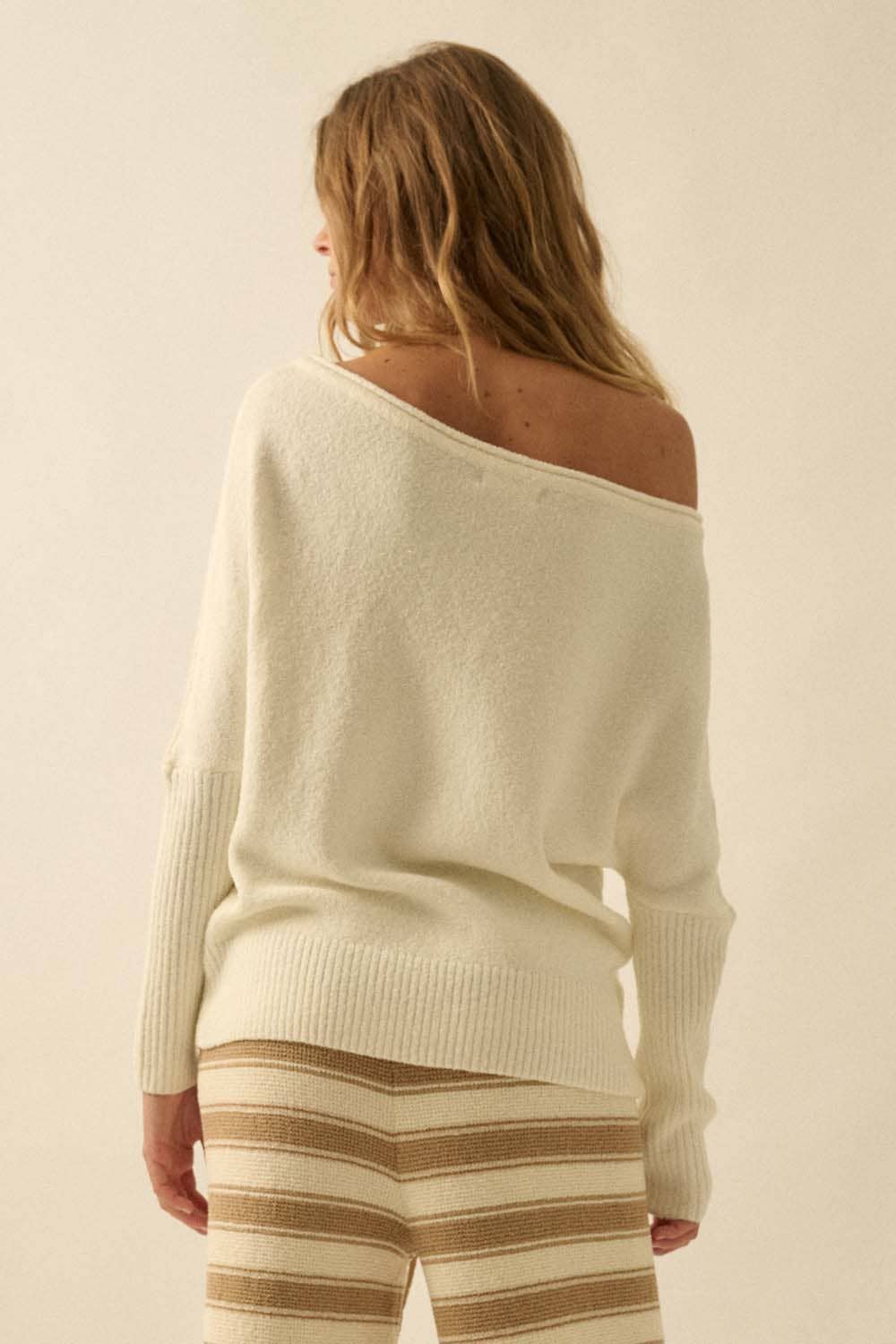 One-Shoulder Boatneck Dolman Sweater