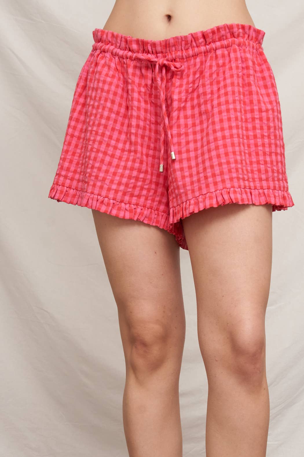 Ruffle Trim Plaid Shorts