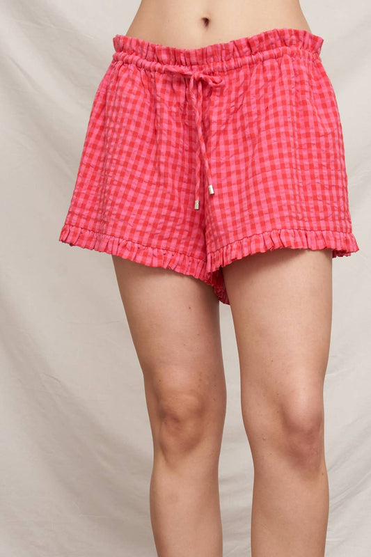 Ruffle Trim Plaid Shorts