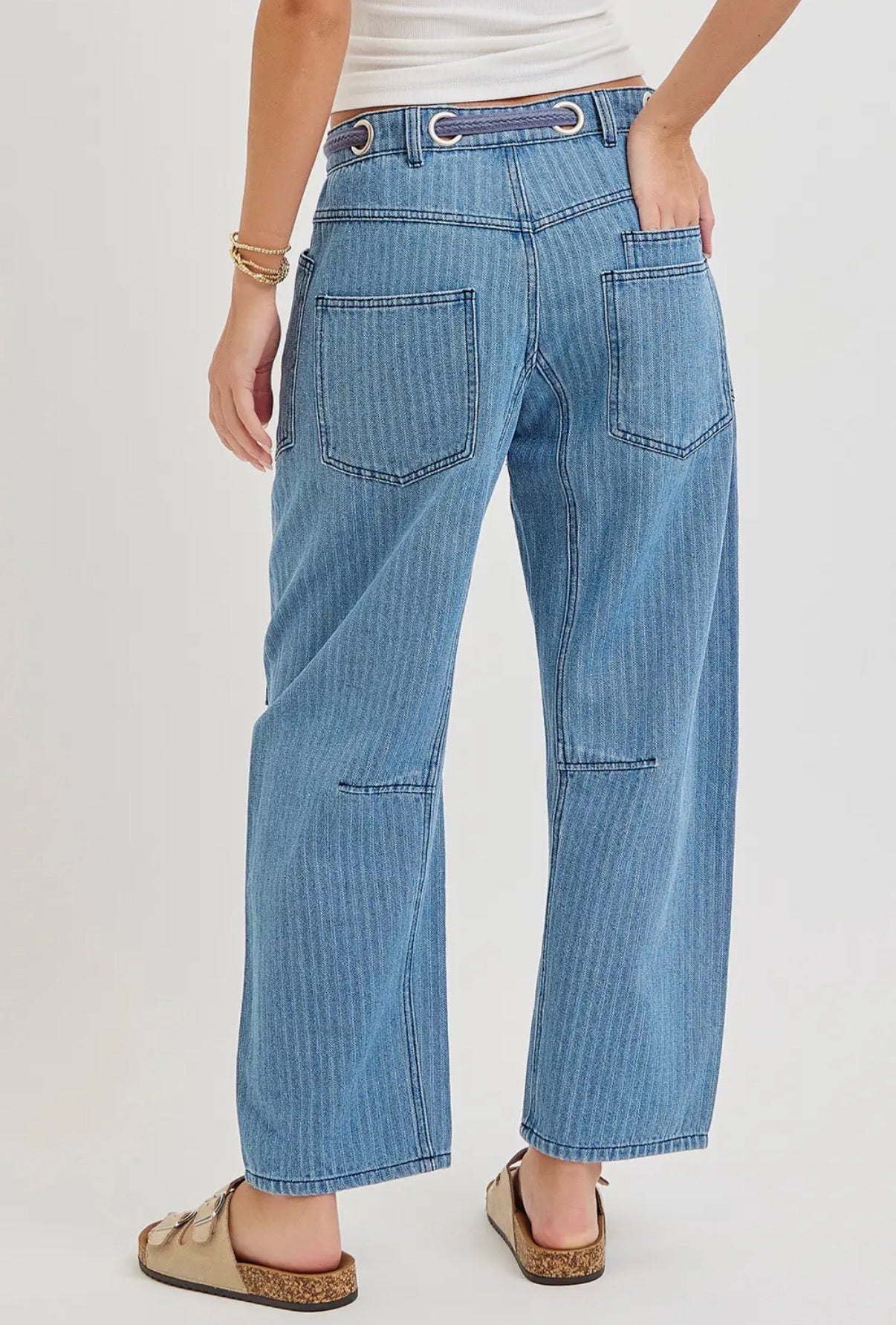 Striped Barrel Patch Jeans