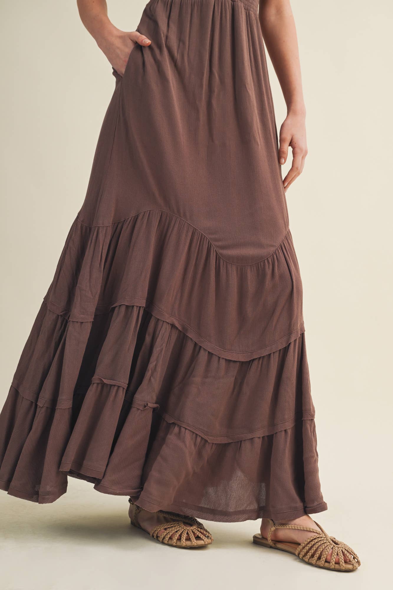 Contoured Shirring Cascading Tiered Dress