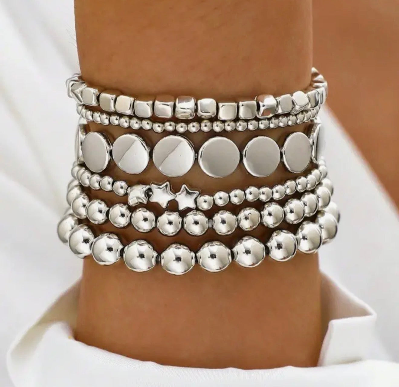 Silver Bead Bracelet Set