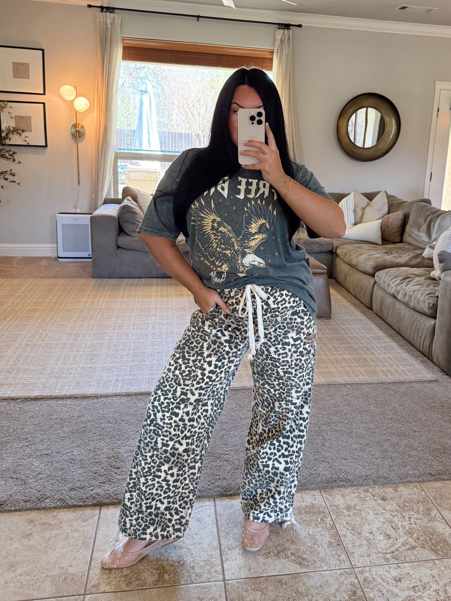 Leopard Print Drawstring Pants