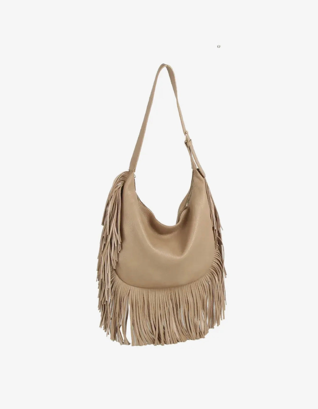 Beige Fringe Hobo Bag