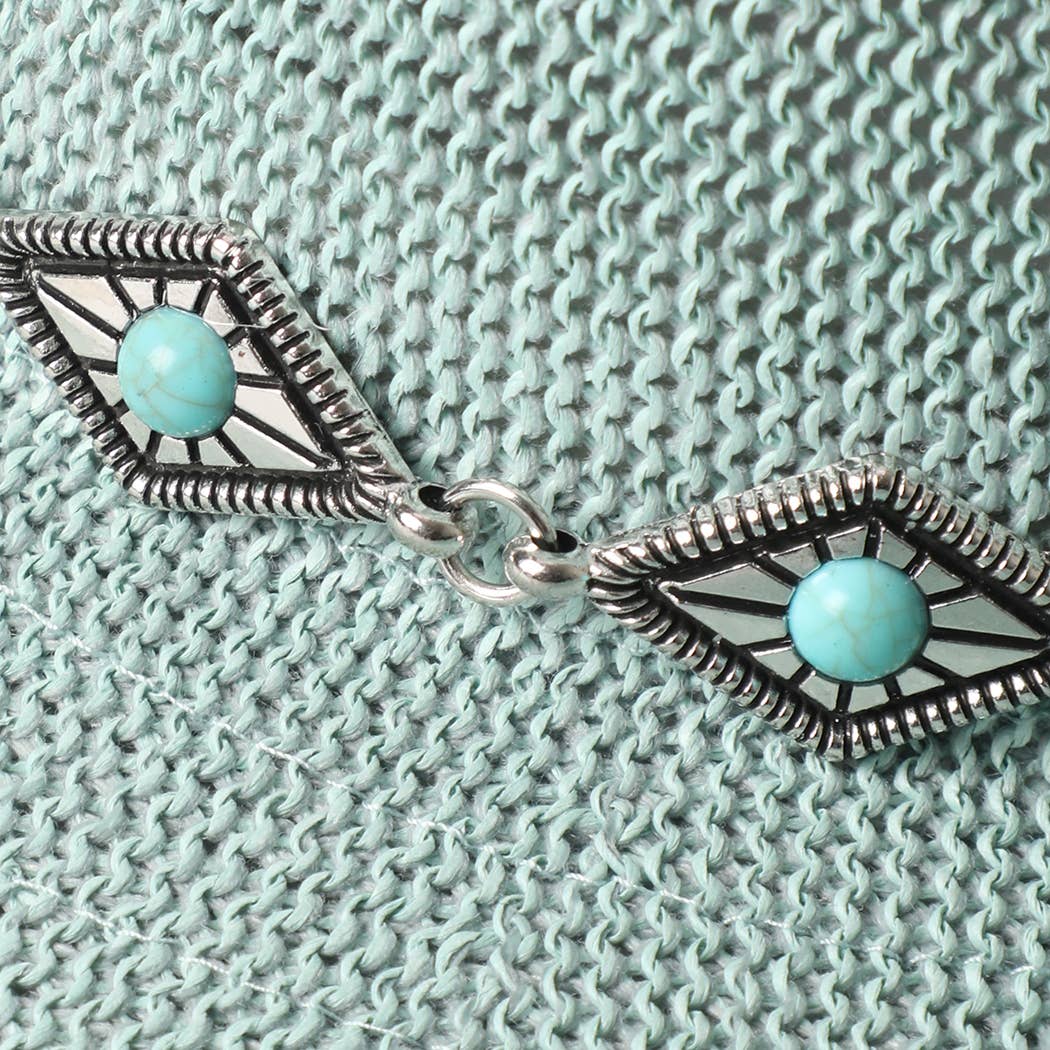 Cowboy Straw Hat With Turquoise Metal Band