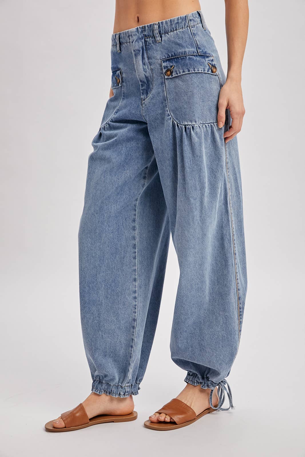 DENIM ANKLE DRAWSTRING BALLOON JEANS