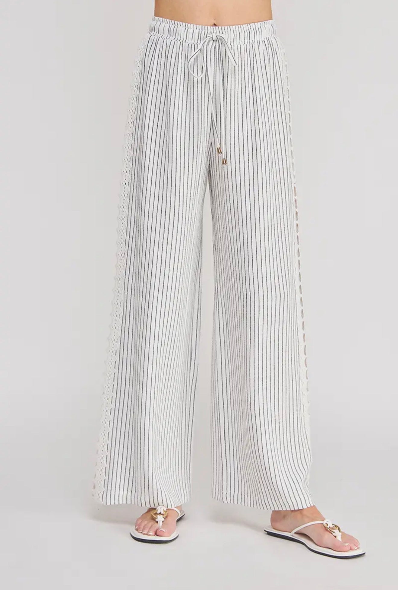 Soft Linen Stripe Crochet Pants