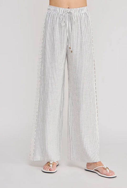 Soft Linen Stripe Crochet Pants