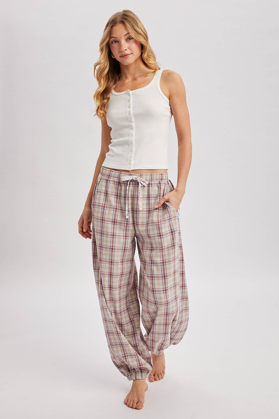 PLAID DRAWSTRING LOUNGE PANTS