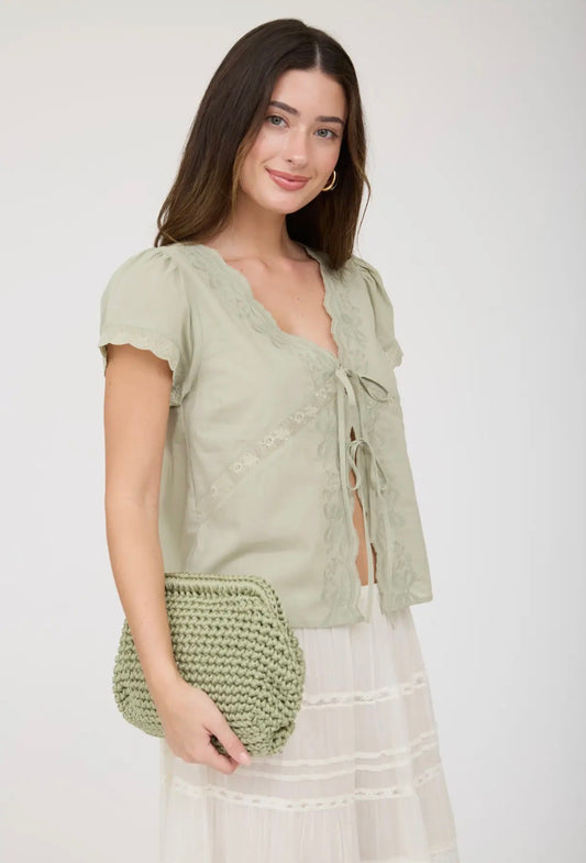 Sage Lace Tie Top