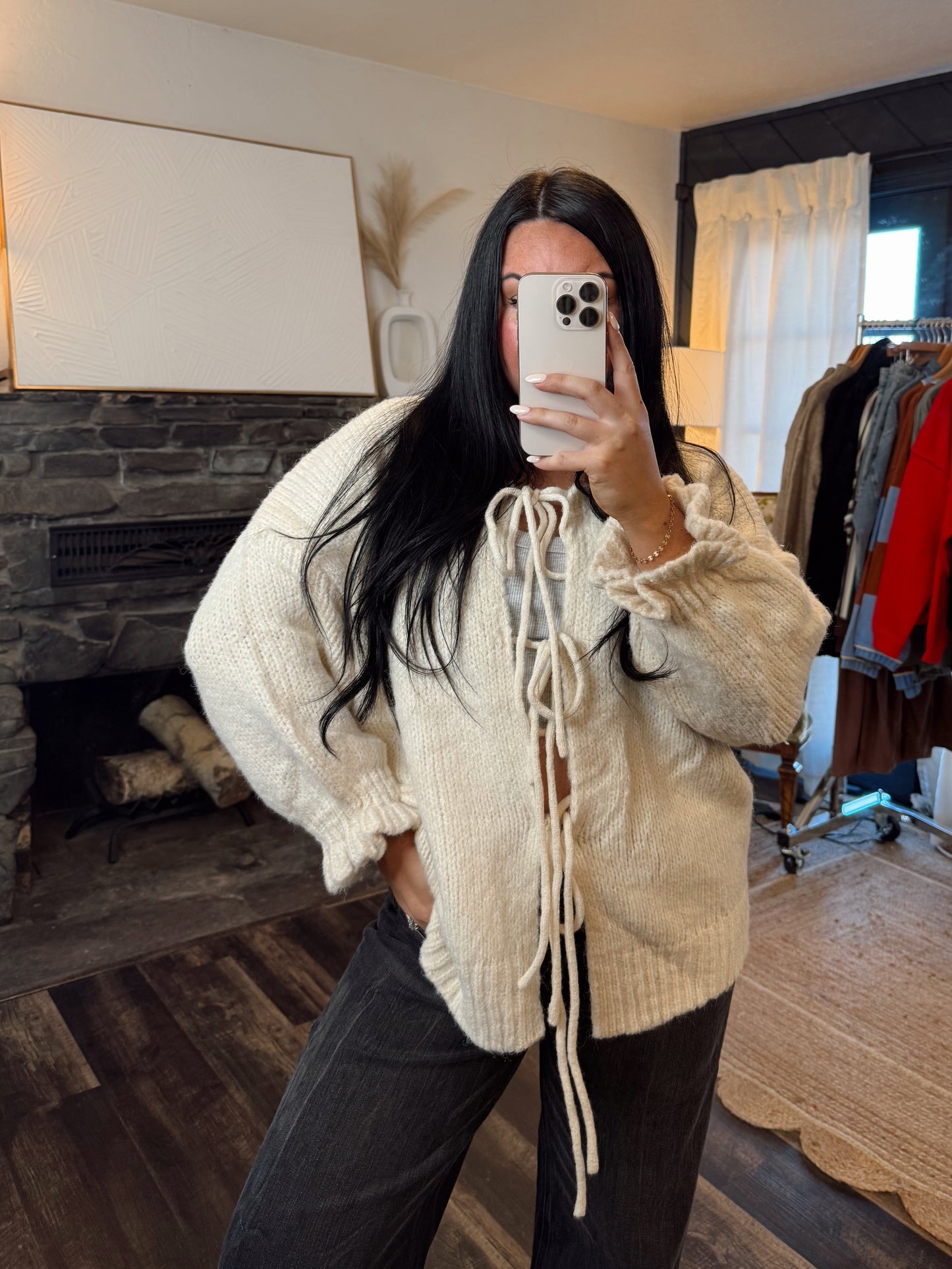 Front Tie Knit Cardigan
