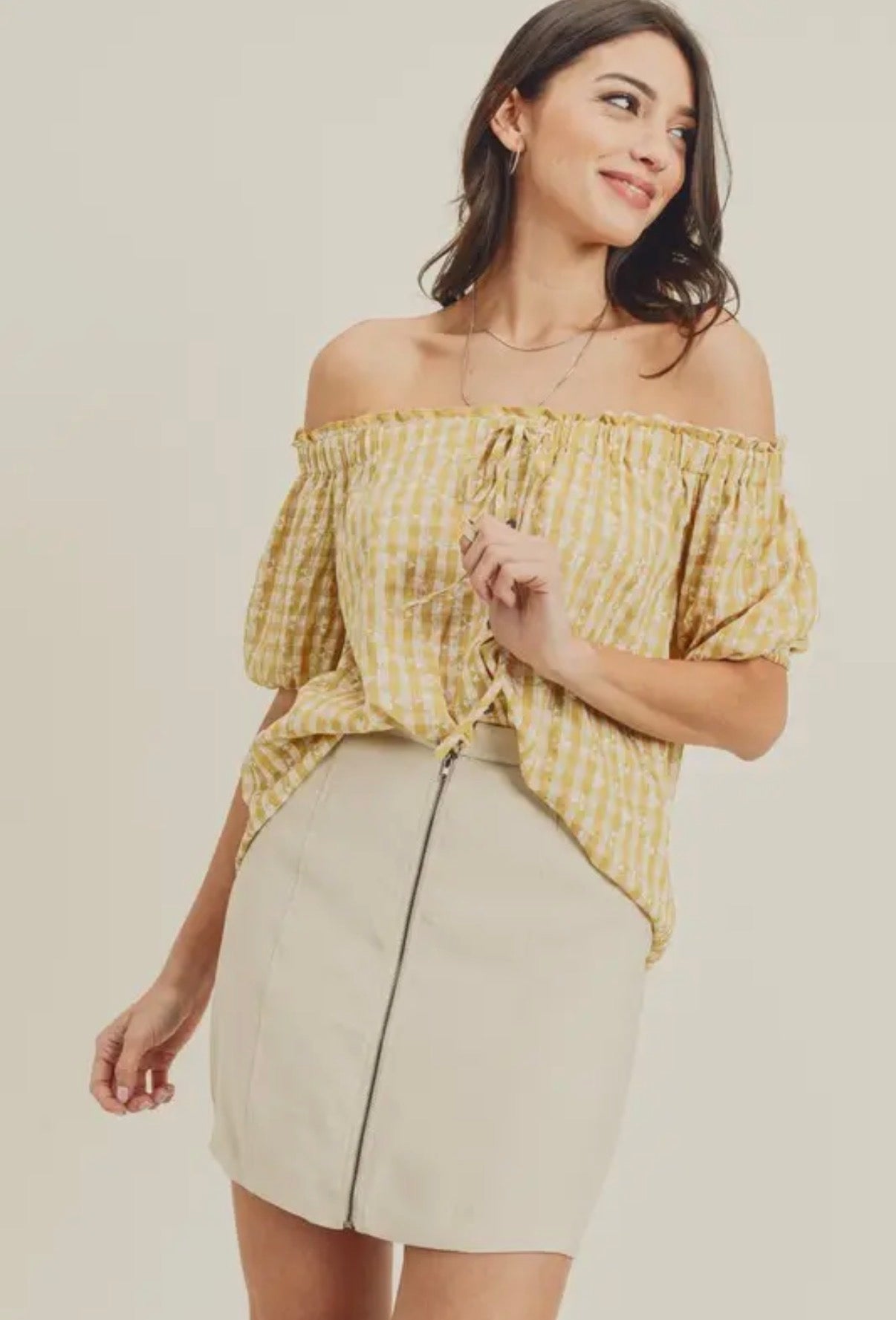 Gingham Off The Shoulder Top