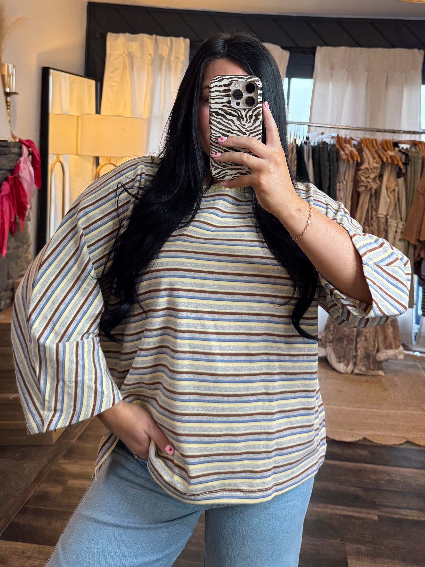 Multi Stripe Butter Dolman Top