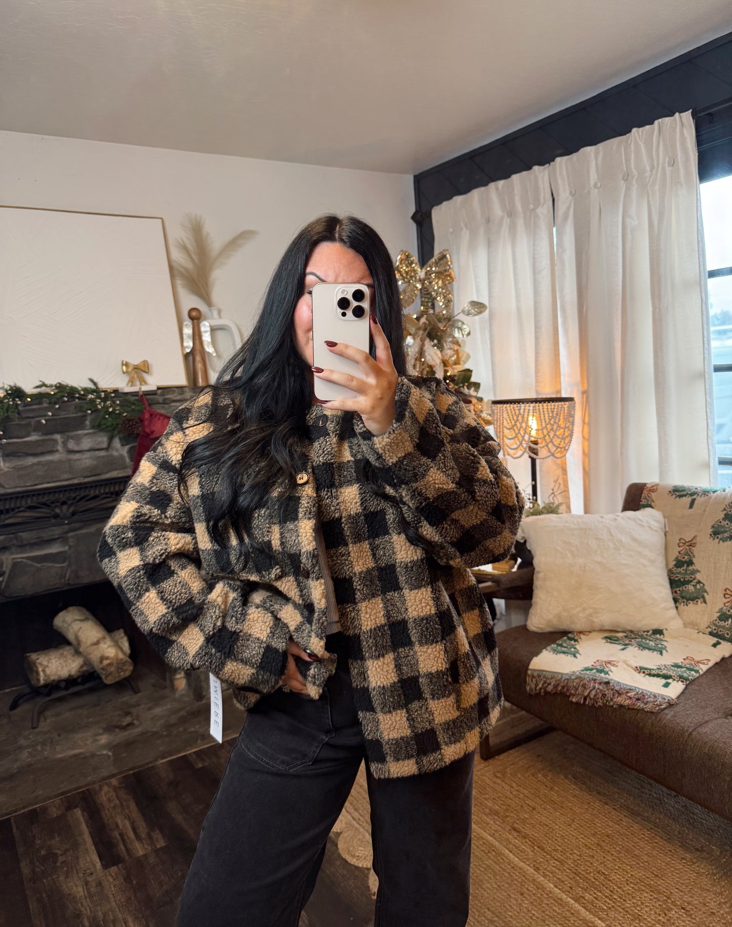 Taupe and Black Plaid Jacket