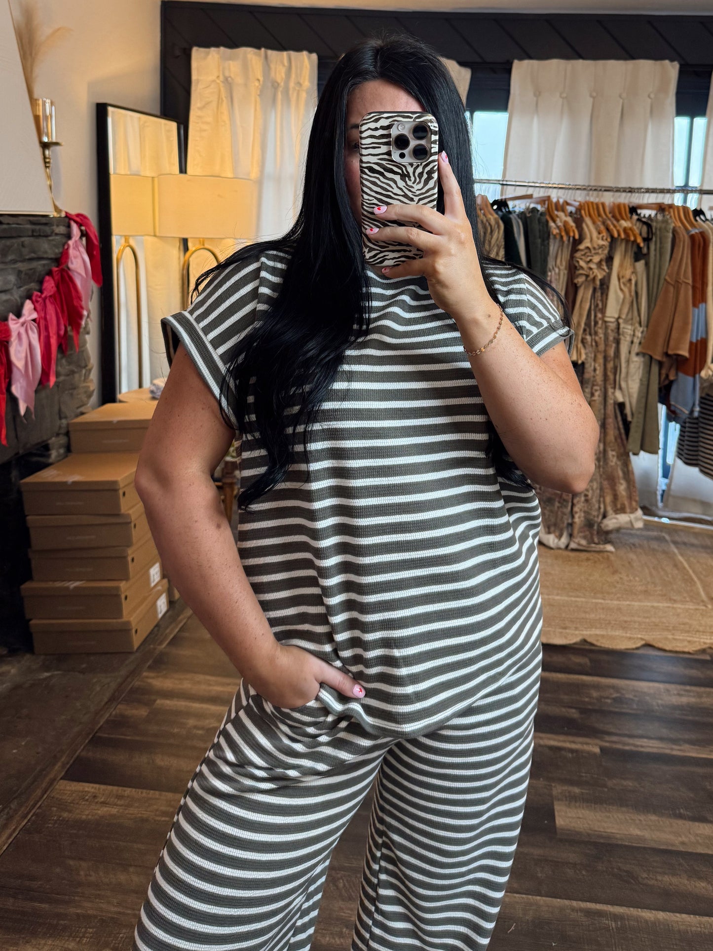 Olive Cream Stripe Set