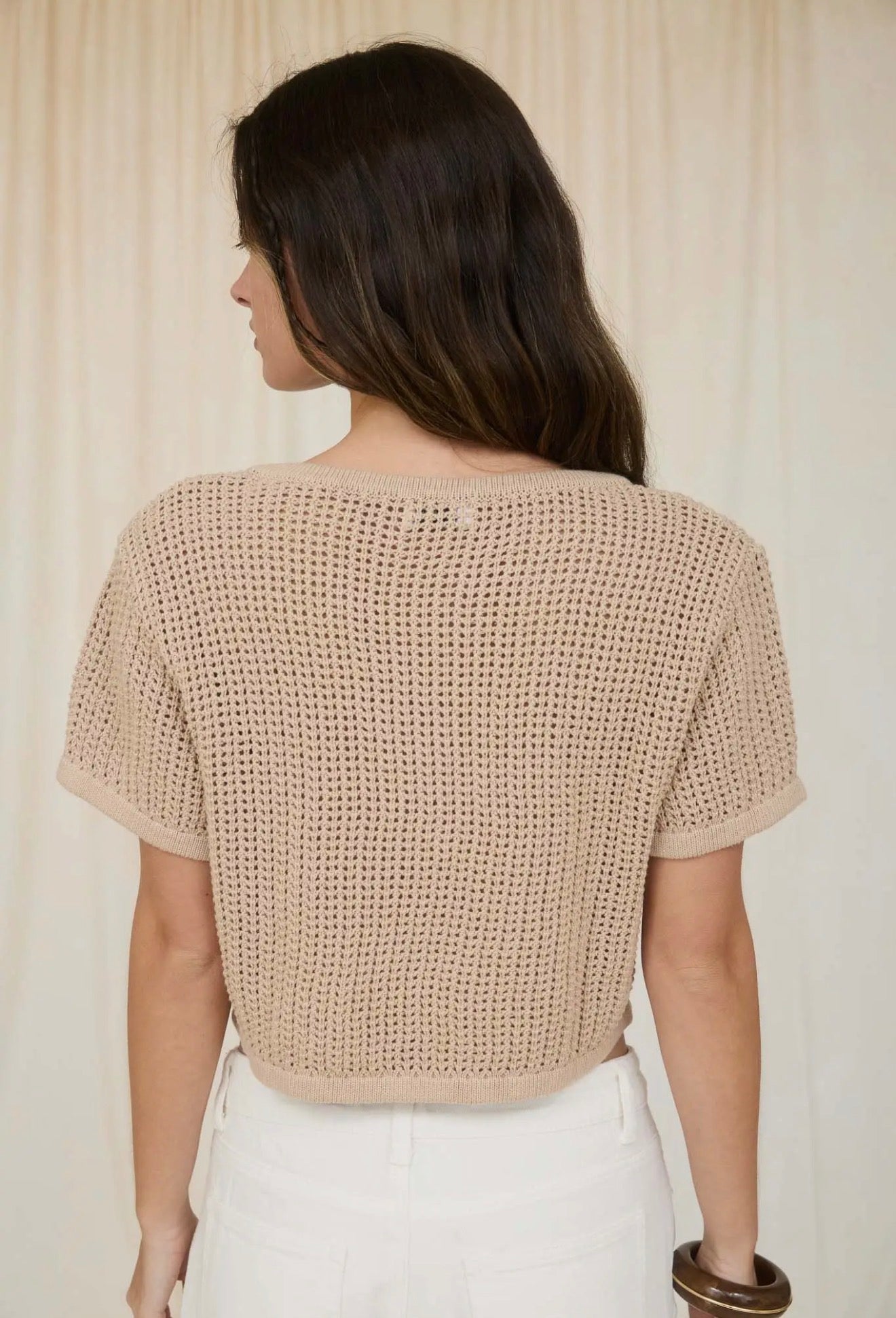 Crochet Buttoned Cropped Tee Shirt