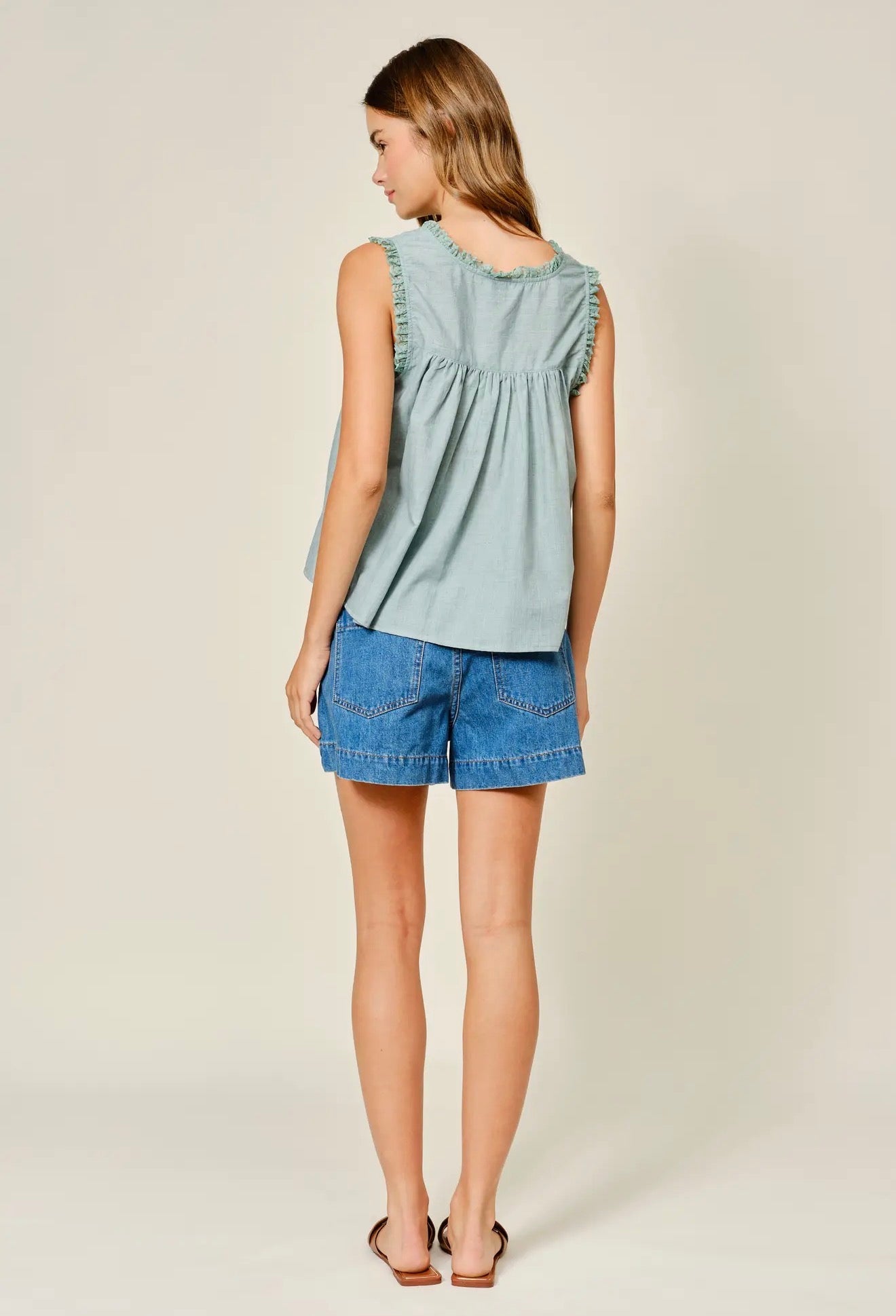 Teal Ruffle Lace Top