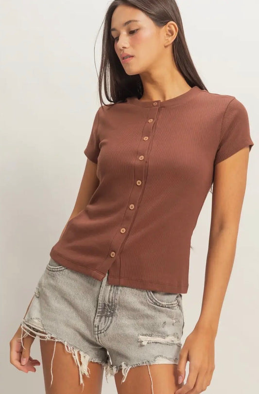 Ribbed Button Front Tshirt