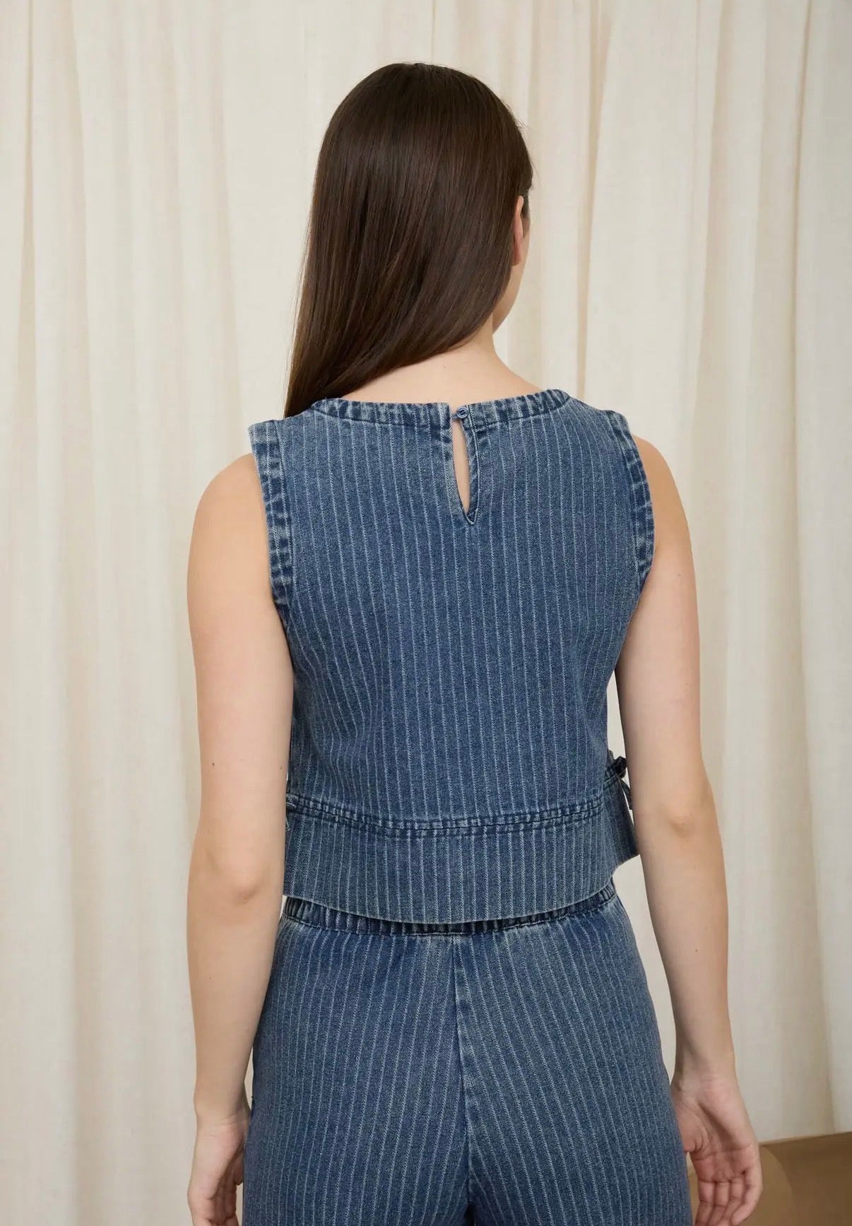 Striped Sleeveless Denim Top