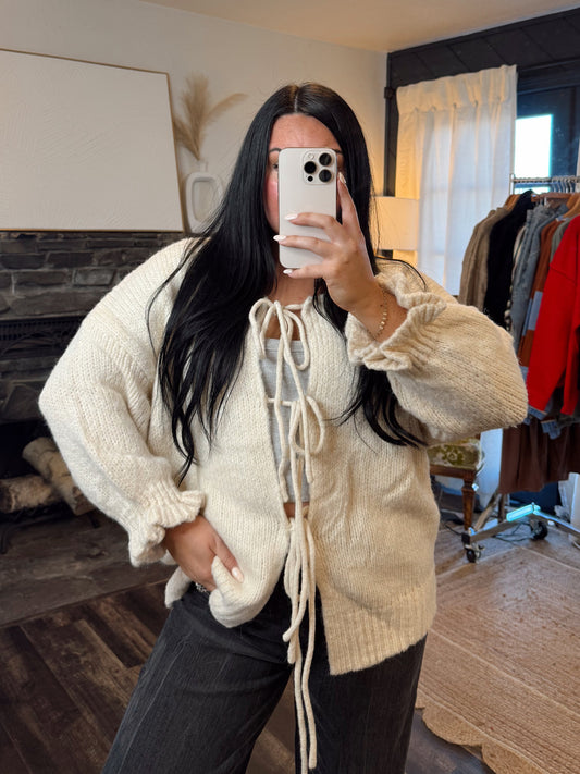 Front Tie Knit Cardigan