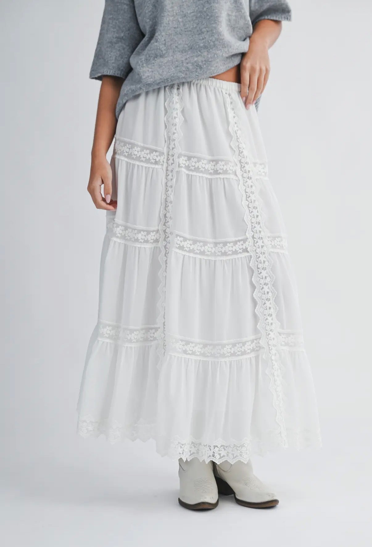 Lace Trim Maxi Skirt