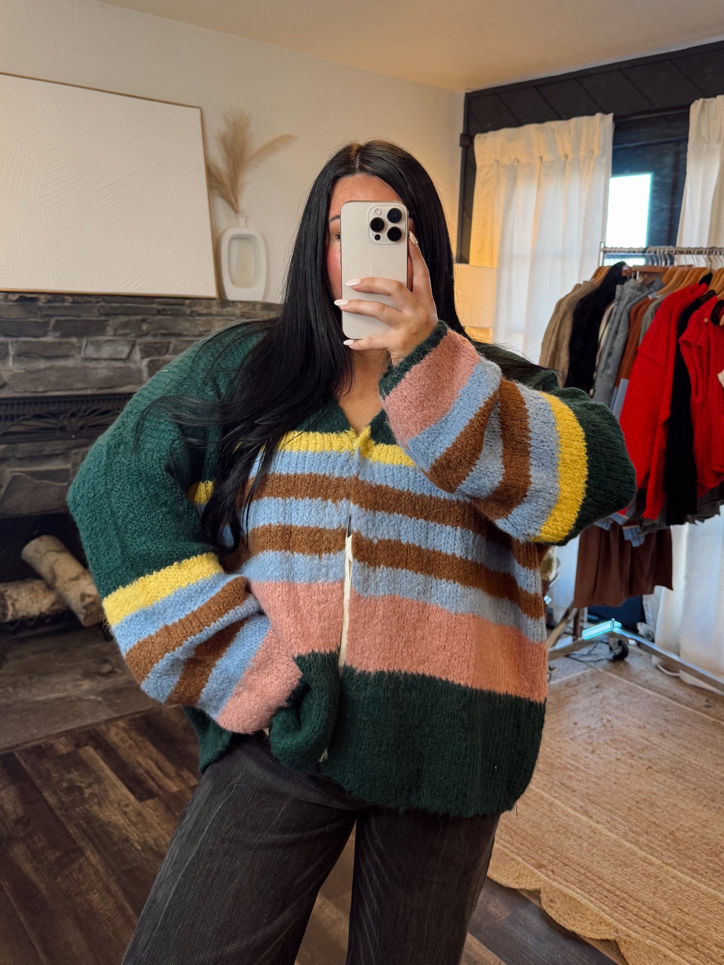 Multi Striped Oversized Puff
Sleeve Cardigan