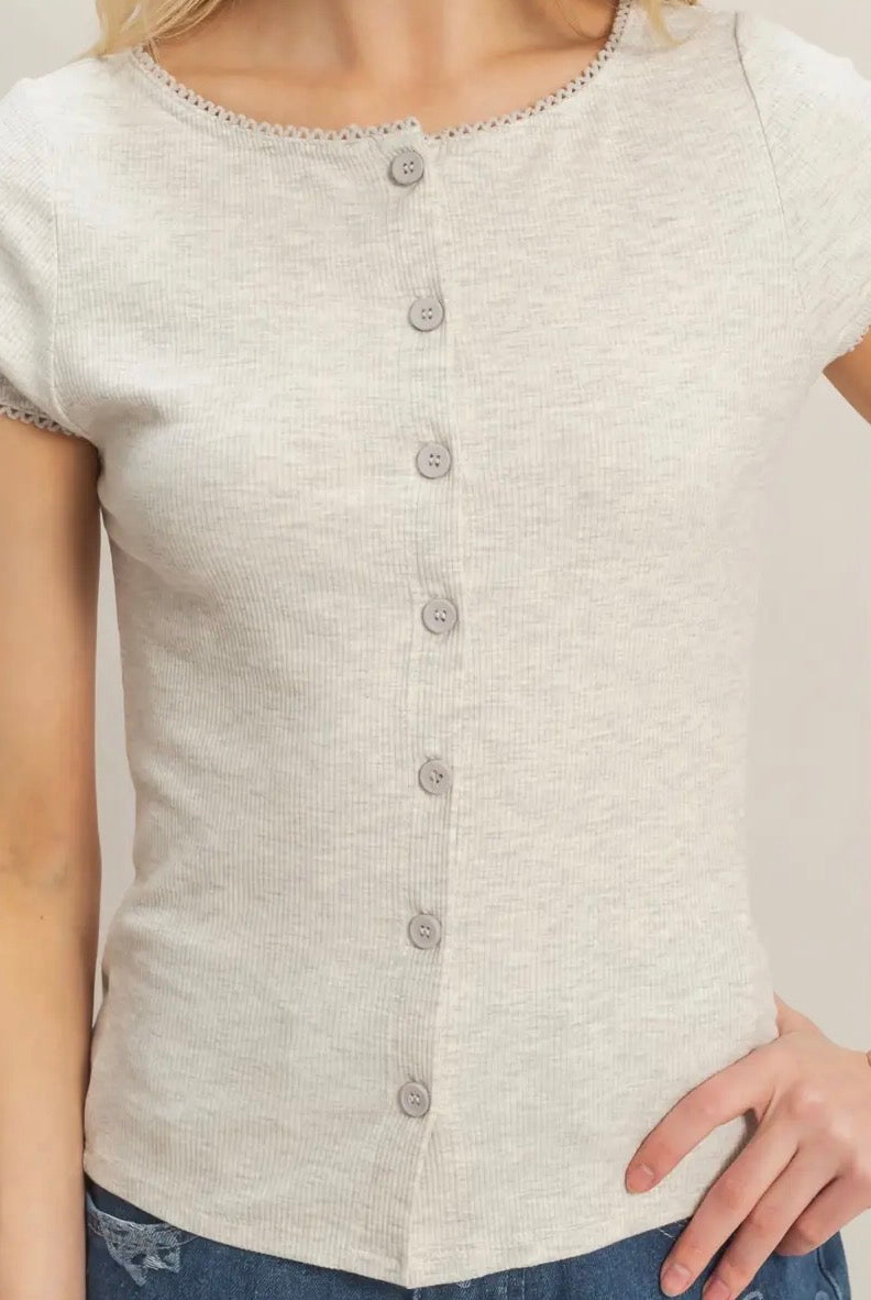 Scalloped Button Front Top