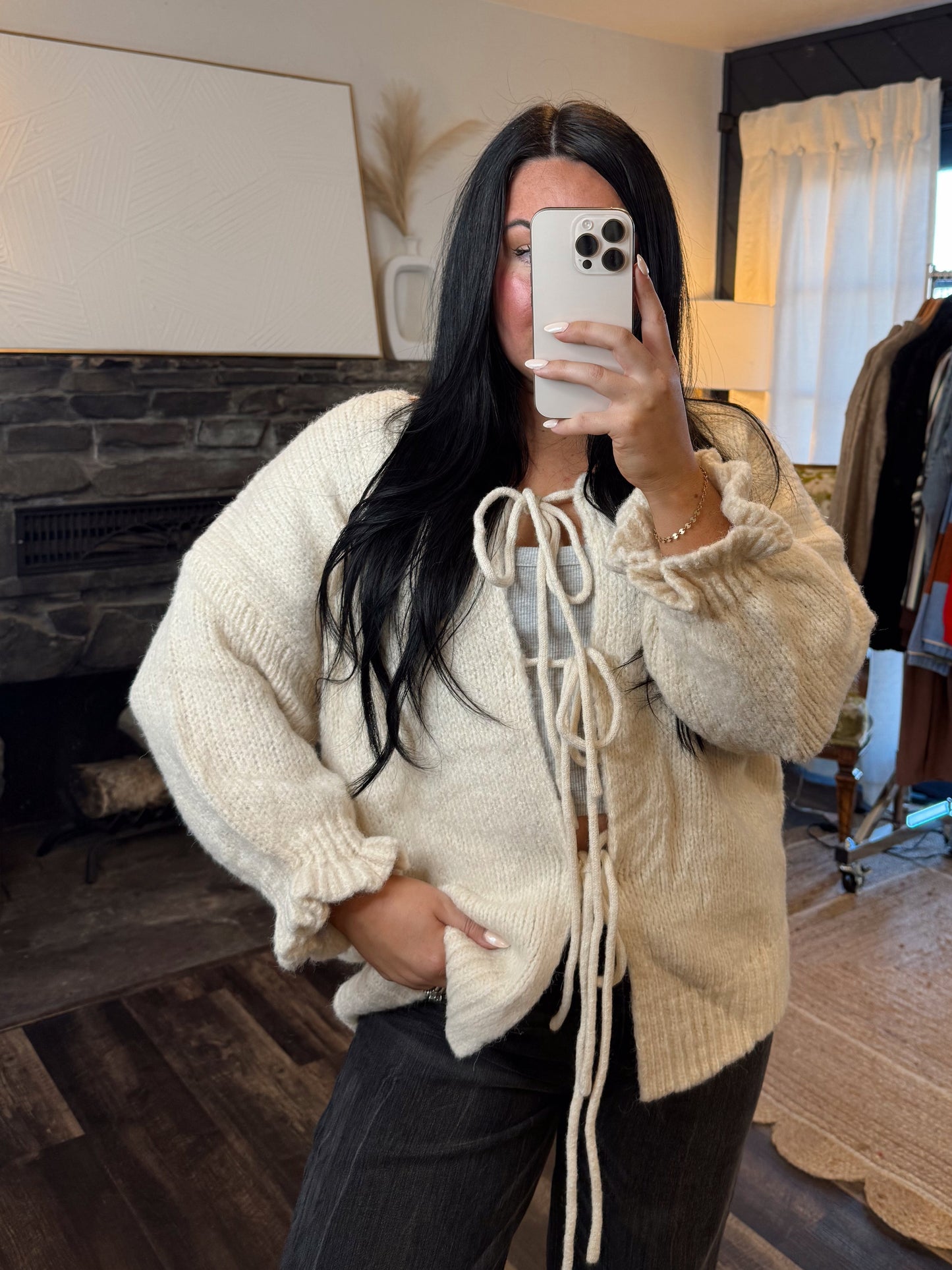 Front Tie Knit Cardigan