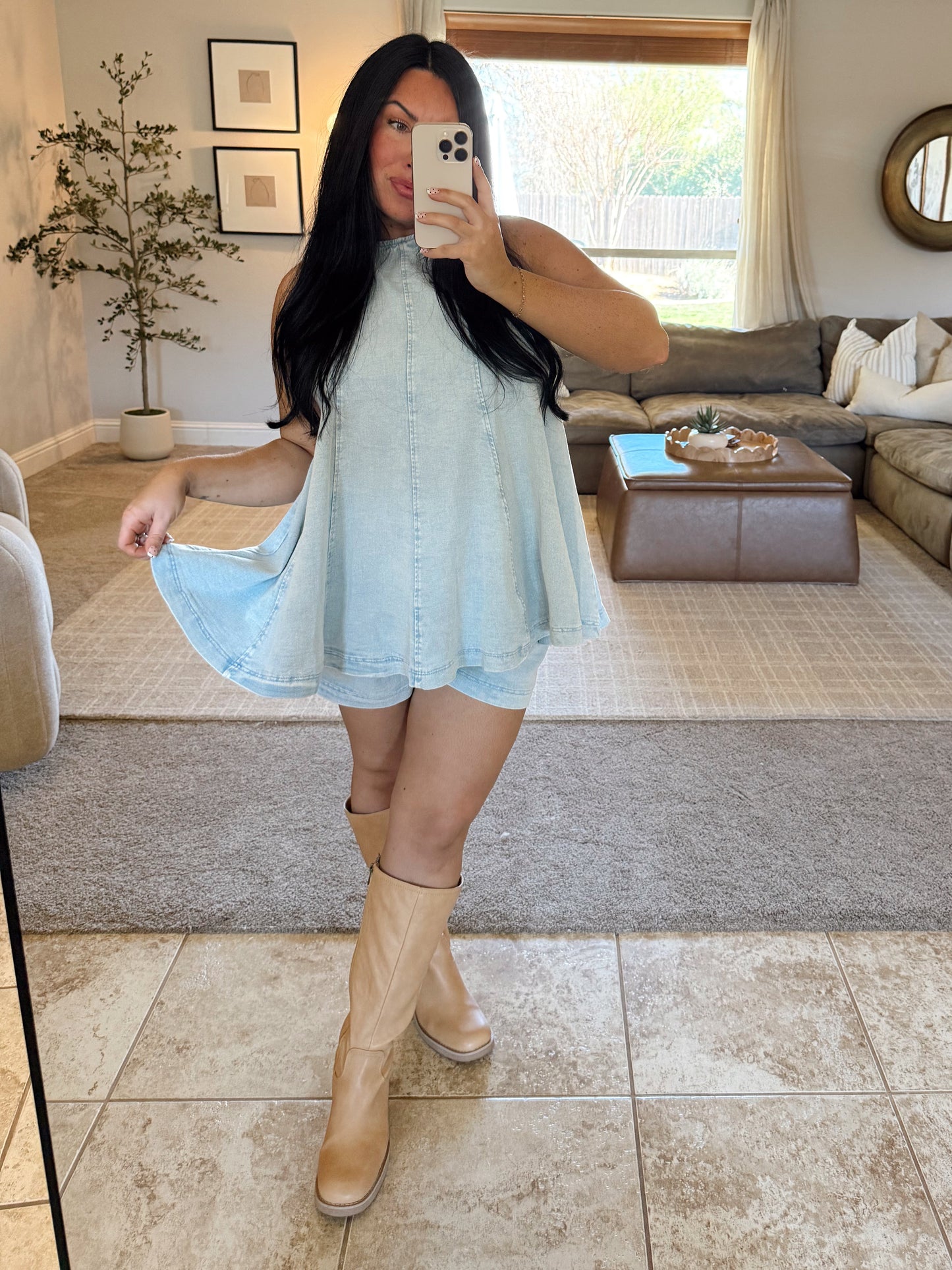 Denim Top & Shorts Set