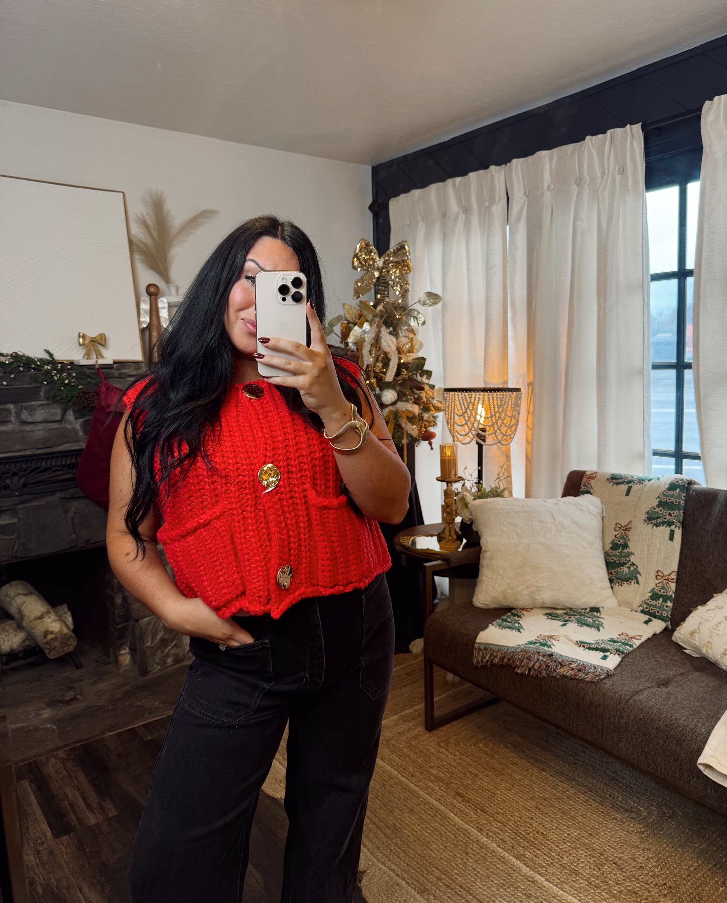 Red Knitted Sweater Vest